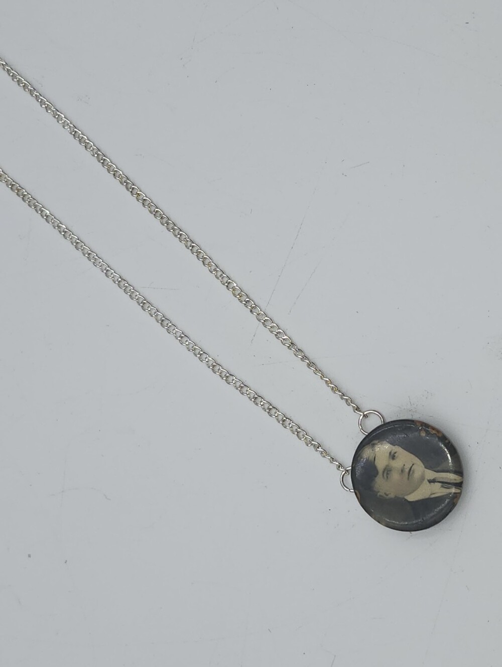 Antique metal Photo Edwardian Era necklace silver tone man boy love funeral